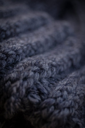 Close-up of the texture of a handmade knitted sweater. Rows of loops. High quality photo