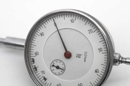 Novosibirsk, Russia - November 23, 2021: Plunger dial indicators ID-KI. Gauge measuring device. Selective focus, copy space, white backgroundのeditorial素材