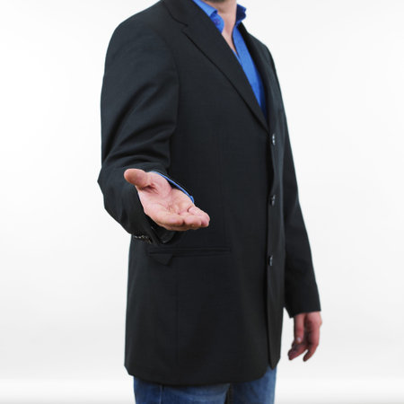 One business man is giving a handshake (solo)