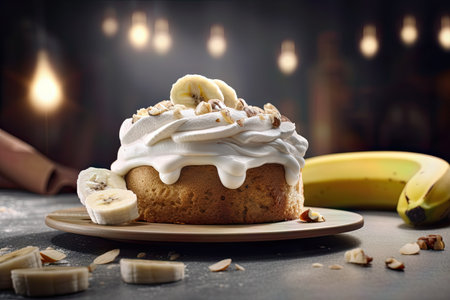 yummy banana cake with cream cheese on the plateの素材