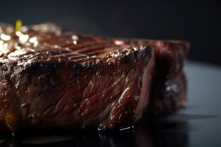 Delicious photo of detailed beef with black background and blur with perfect meat donenessの素材