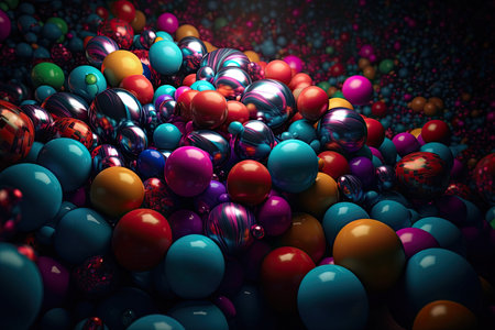a collection of colorful balloons against a dark backgroundの素材