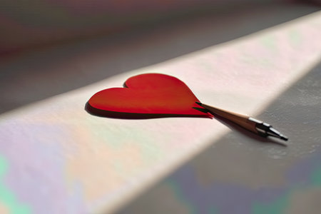 red paper heart on white  surface paper or woodenの素材