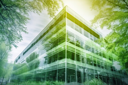double exposure of modern office building in green tonesの素材