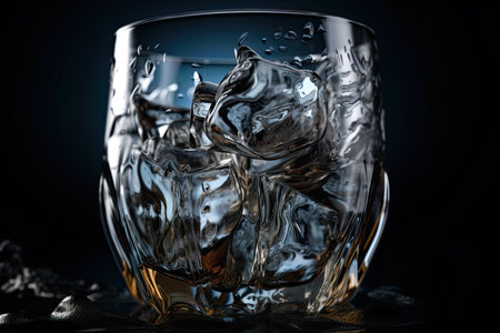 Quench your thirst with this refreshing image of ice cubes in a partially filled glass. The translucent ice cubes create a cool and crisp feel, making it the perfect accompaniment for any drink. Ideal for use in beverage advertisements, blogs, and magazines.の素材