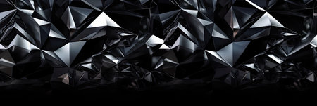 An abstract black crystal texture with faceted angles, exhibiting a striking and intricate design with sharp edges and a glossy surface.の素材