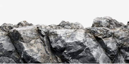 Rock texture on white background. Panoramic view of rocks.の素材