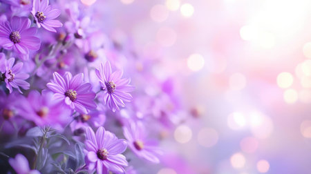 See Blooming Purple Daisies Garden with Soft Bokeh Theme, Romantic Bloomsの素材