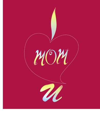 I love u mom. Hand drawn lettering i love you mom. Card with red background for mother day. Vector illustration.のイラスト素材