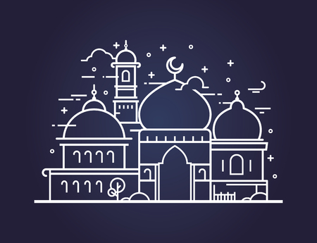 Creative illustration of a Mosque in line style. Ramadan Kareem background. Ramadan Kareem celebration.のイラスト素材