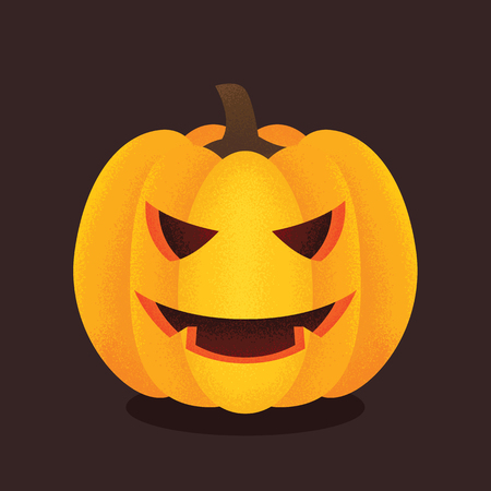 Vector halloween pumpkin with happy face on dark background, vector cartoon illustrationのイラスト素材