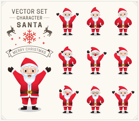 Collection of Christmas Santa Claus, Santa Claus set character, Merry Christmas vector illustration.のイラスト素材