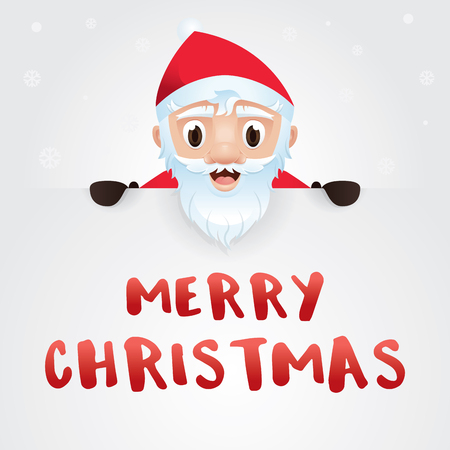 Merry Christmas card, Santa Claus with big signboard, Merry Christmas calligraphy, Christmas vector illustrationのイラスト素材