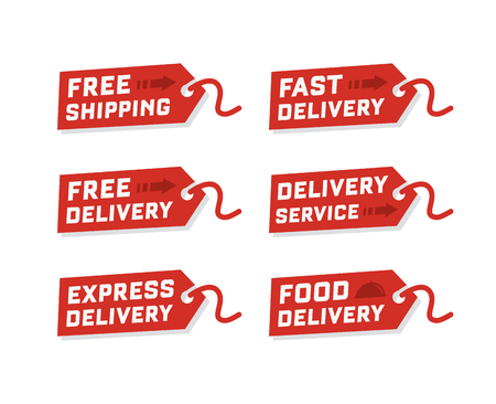 Vector set of delivery service. Free delivery, free shipping labels. Illustration of shipments and free delivery. Delivery labels. Vector illustrationのイラスト素材