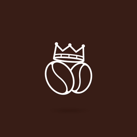 King coffee icon. king of coffee beans vector illustration with brown background. Coffee beans icon in line style design. Flat line illustration of coffee. Vector coffee beans with a crownのイラスト素材