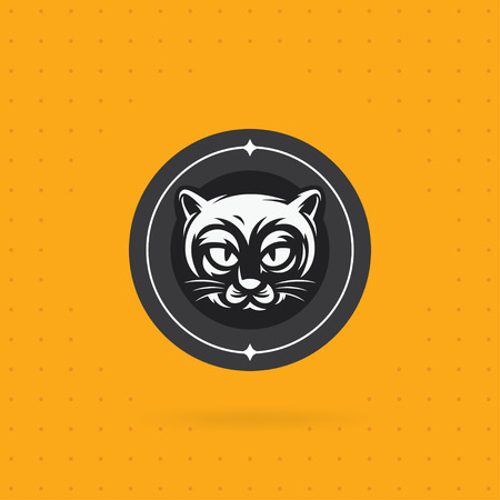Cat icon with circle. Black cat face logo - vector illustration, emblem design. Icon and label vector templateのイラスト素材