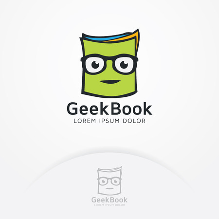 Geek book logo. Illustration of paper or a book with glasses for icon, symbol, logo design bookstore, reading, education. Vector logo templateのイラスト素材