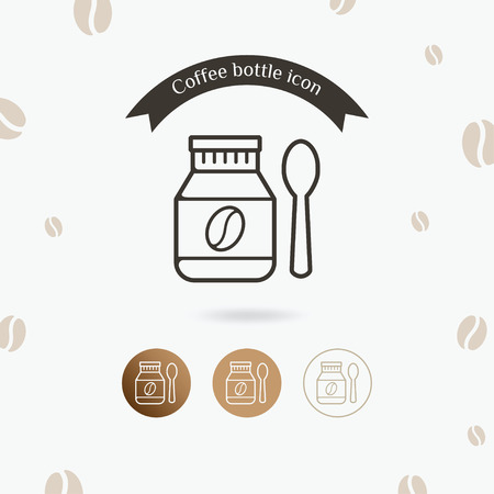 Bottle of coffee beans icon, Bottle and spoon with coffee bean symbolのイラスト素材