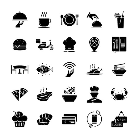 Glyph restaurant and food icons, Restaurant icon set suitable for infographics, websites and print mediaのイラスト素材
