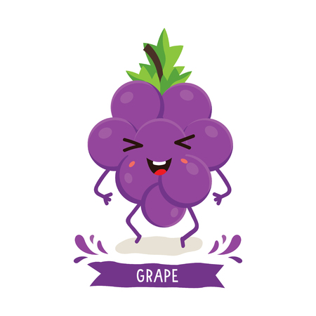 Cute Grape character, Grape cartoon vector illustration. Cute fruit vector character isolated on white backgroundのイラスト素材