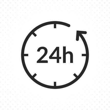 24 hours icon. Clock icon with arrow in linear style. Twenty-four hour symbol, Call service iconのイラスト素材