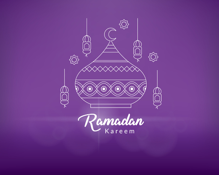 Ramadan Kareem Greeting Card. Ramadan Kareem Islamic design with mosque dome and lanterns. Ramadan background with calligraphy - Vectorのイラスト素材