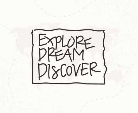 Inspirational quote about travel, Positive journey phrases to poster, Greeting card, Printable wall art, Calligraphy vector illustrationのイラスト素材