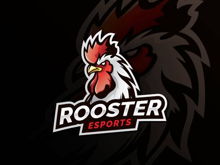 Chicken rooster head mascot. Chicken head emblem design for eSports team. Vector illustrationのイラスト素材