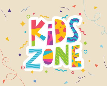 Kids zone banner template. Kids zone vector cartoon logo. Colorful lettering for children's playroom decorationのイラスト素材