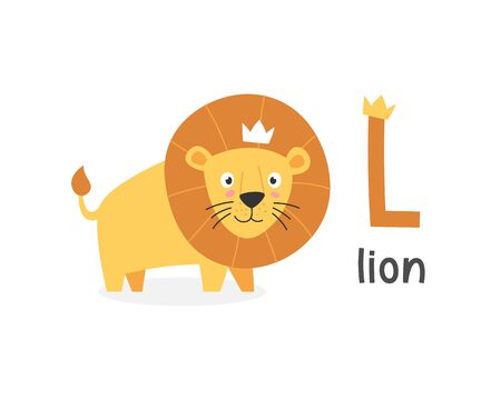 Cute animals alphabet for kids education. L for lion, Cute animal alphabet seriesのイラスト素材