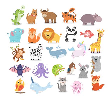 Cute cartoon animals illustration for children education. Collection of animal illustrationsのイラスト素材