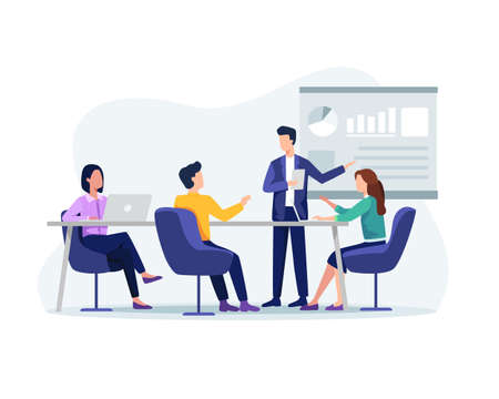 People on presentation conference, Businessman at project strategy. Business people working together, Presentation and discussion of the project. Vector in a flat styleのイラスト素材