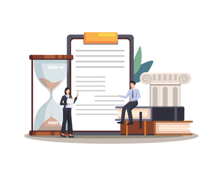 Legal law justice service illustration. Law concept of legal regulation judicial system business agreement. Vector in a flat styleのイラスト素材