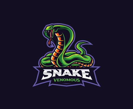 Snake mascot logo design. Venomous snake vector illustration. Logo illustration for mascot or symbol and identity, emblem sports or e-sports gaming teamのイラスト素材