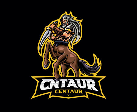 Centaur mascot logo design. Vector illustration centaur with sword weapon. Logo illustration for mascot or symbol and identity, emblem sports or e-sports gaming teamのイラスト素材