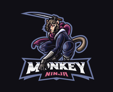 Monkey ninja mascot logo design. Monkey shinobi vector illustration. Logo illustration for mascot or symbol and identity, emblem sports or e-sports gaming teamのイラスト素材