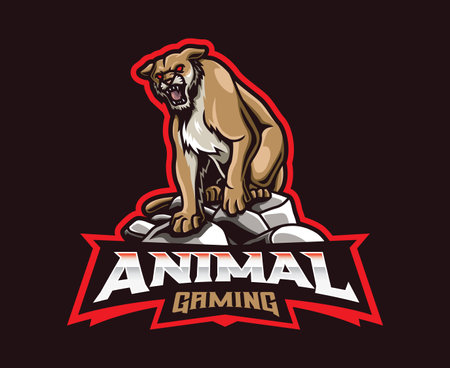 Puma mascot logo design. Cougar mountain lion vector illustration. Logo illustration for mascot or symbol and identity, emblem sports or e-sports gaming teamのイラスト素材
