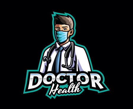 Doctor mascot logo design. Healthcare worker vector illustration. Logo illustration for mascot or symbol and identity, emblem sports or e-sports gaming teamのイラスト素材