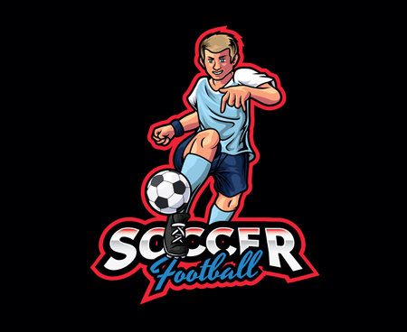Soccer Football Mascot Logo Design. Soccer Football Athlete Mascot Logo, Soccer Football Champion Mascot Illustration.のイラスト素材