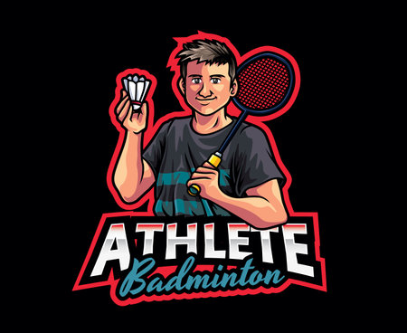 Badminton Champion Mascot Logo Design. Badminton Athlete Mascot Illustration for Your Sports Brandのイラスト素材