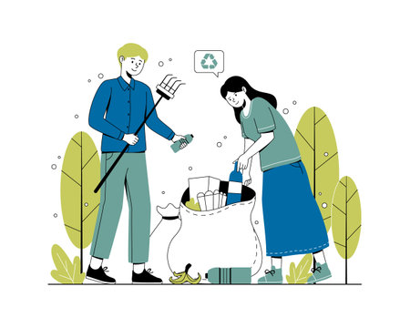 People are cleaning up trash, Save the planet. Earth Day concept. World Environment Day illustrationのイラスト素材
