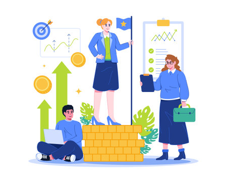 Concept of financial investments. Economics strategy, analysis of sales, statistic growth data. Strategy and return on investmentのイラスト素材