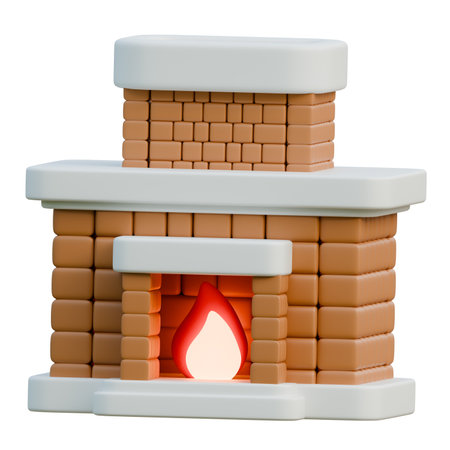 A warm and cozy brick fireplace, ideal for adding a festive atmosphere to winter designsの写真素材