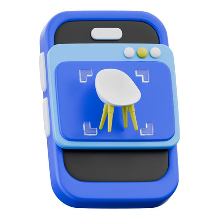 A 3D chair model superimposed in AR via smartphone, showcasing furniture placement in real...