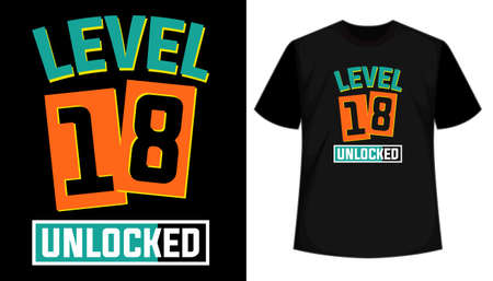 Level 18 unlocked typography t shirt. T shirt hand lettered calligraphic design. Inspirational vector typographyのイラスト素材