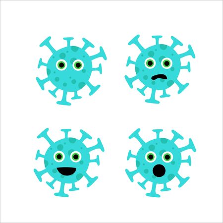 Virus corona cell cartoon character design with happyface. Coronavirus vector illustration with facial expression big set isolated.のイラスト素材