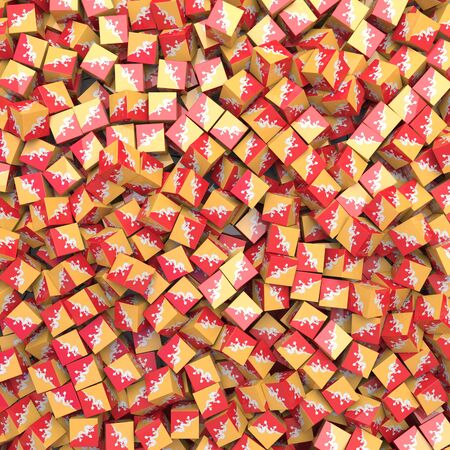 Kingdom of Bhutan national flag 3D blocks background. 3D illustrationの写真素材