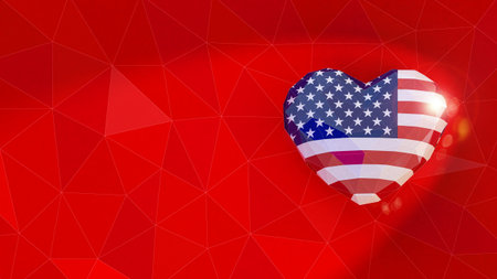 United States of America national flag 3D heart background. 3D illustration