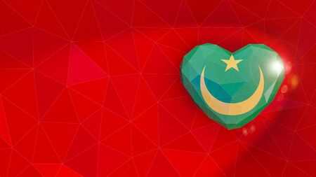 Islamic Republic of Mauritania national flag 3D heart background. 3D illustrationの写真素材