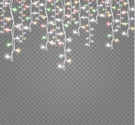 Christmas lights isolated on transparent background. Xmas glowing garland.Vector illustrationのイラスト素材